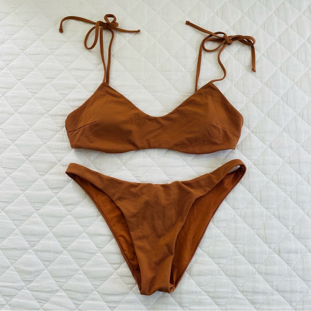 Eberjey Pique Dylan Bikini Top and Annia Swim Bottoms in Pecan